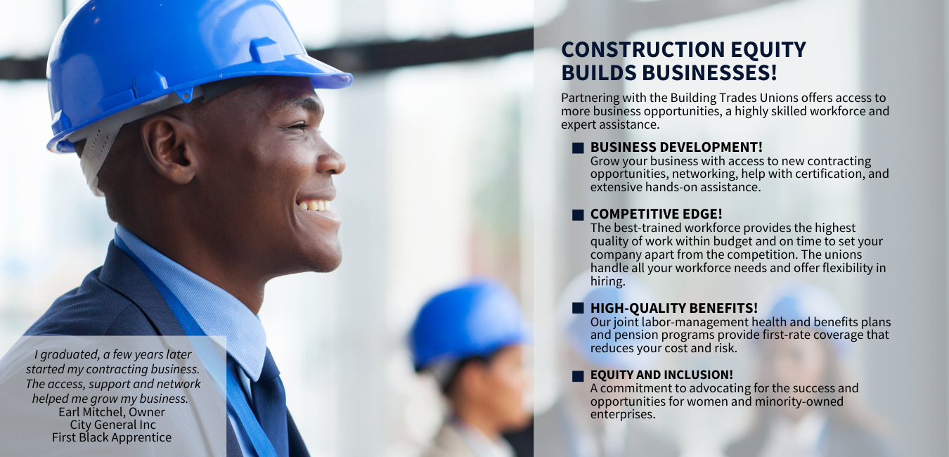 Handsome African American man smiling wearing blue business suite and blue hard hat